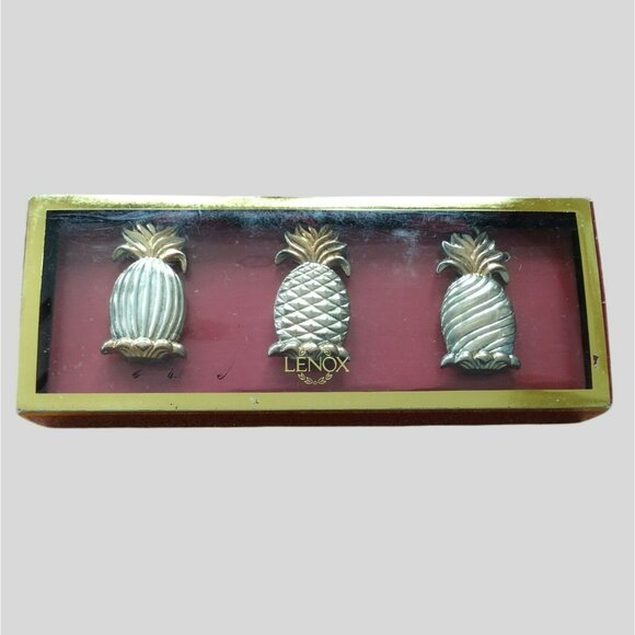 Lenox Other - Lenox Williamsburg Pineapple Silverplate Ornaments Set Of 3 w/ Box, Silver Gold
